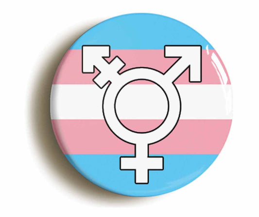 A picture of the front of the product, titled Transgender Symbol LGBTQ Pride Button Pin Badge