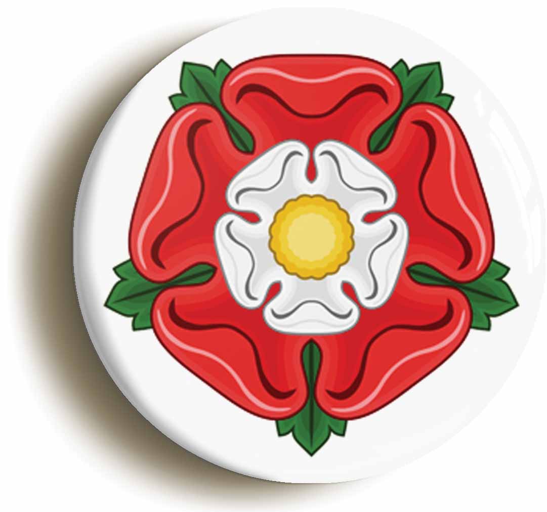 A picture of the front of the product, titled Tudor Rose Button Pin Badge
