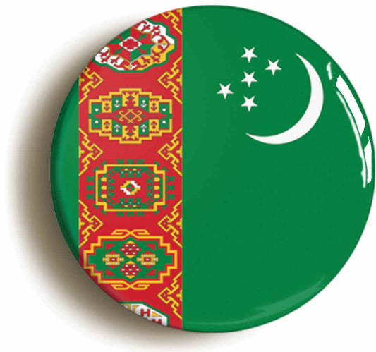 A picture of the front of the product, titled Turkmenistan National Flag Button Pin Badge
