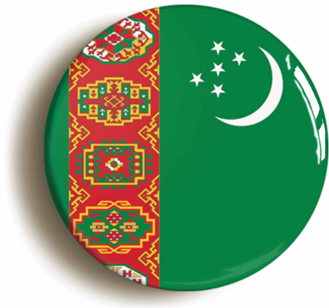 A picture of the front of the product, titled Turkmenistan National Flag Circular 50mm Fridge Magnet