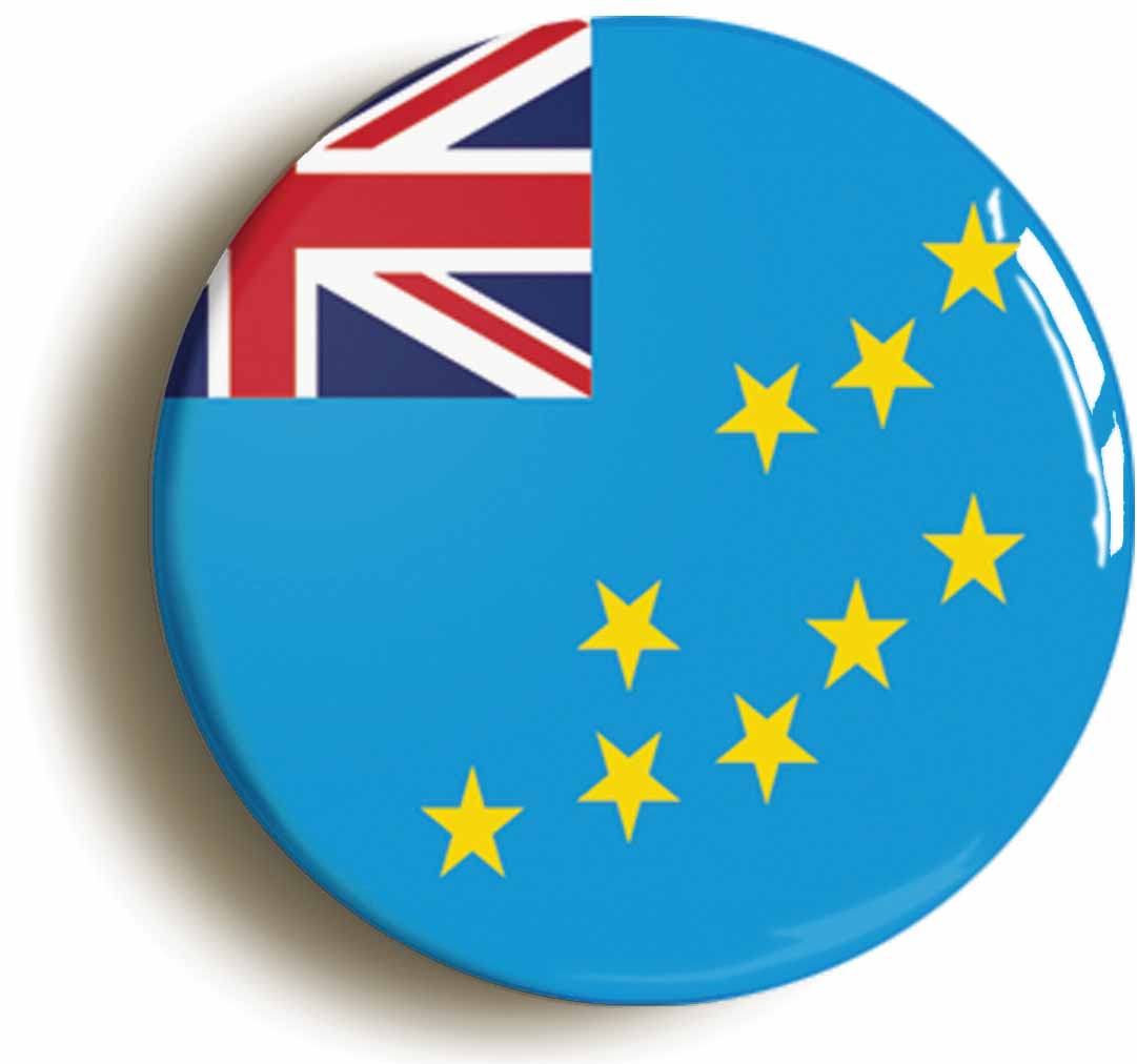 A picture of the front of the product, titled Tuvalu National Flag Button Pin Badge
