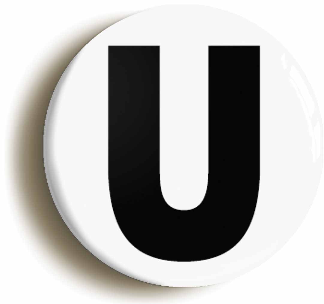 A picture of the front of the product, titled Letter U Circular 50mm Fridge Magnet