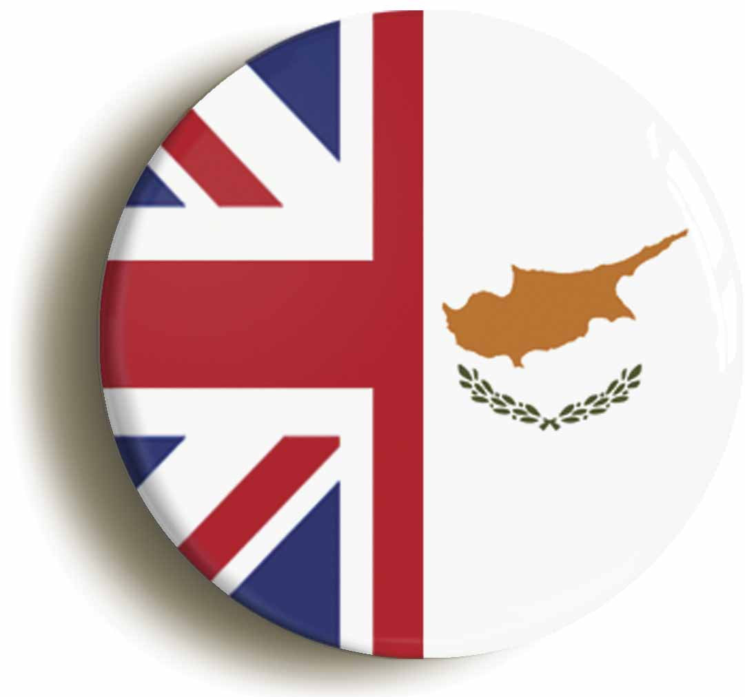 A picture of the front of the product, titled Cyprus United Kingdom Split Flag Circular 50mm Fridge Magnet