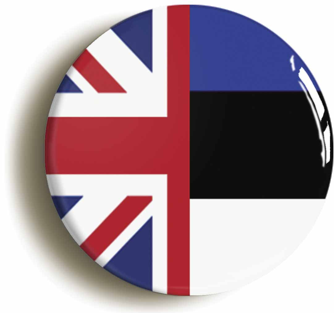A picture of the front of the product, titled Estonia United Kingdom Split Flag Circular 50mm Fridge Magnet