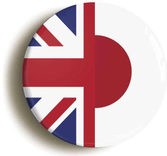 A picture of the front of the product, titled Japan United Kingdom Split Flag Circular 50mm Fridge Magnet