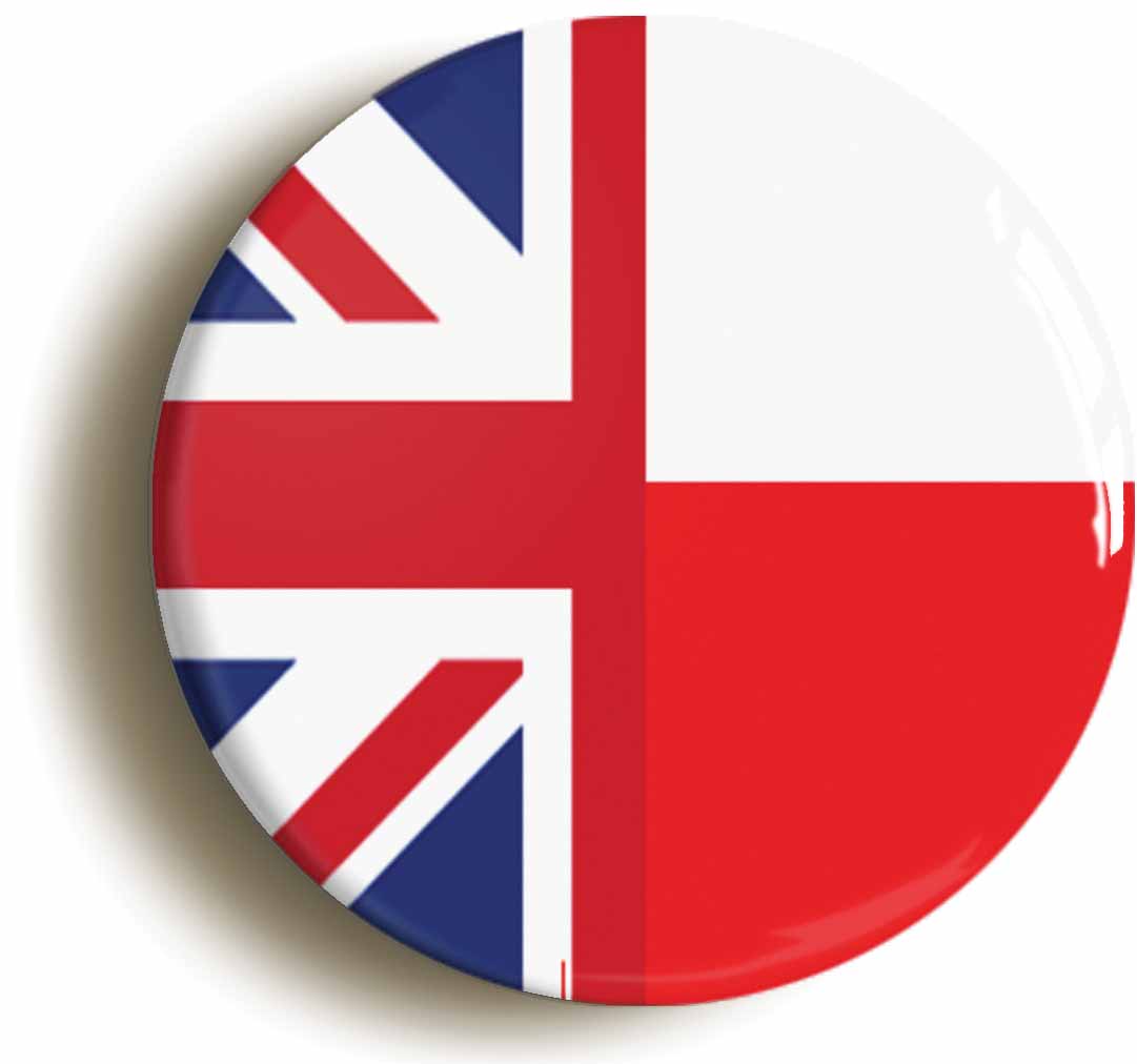 A picture of the front of the product, titled United Kingdom Poland Split Flag Circular 50mm Fridge Magnet