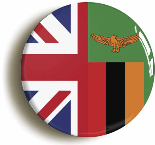 A picture of the front of the product, titled Zambia United Kingdom Split Flag Circular 50mm Fridge Magnet