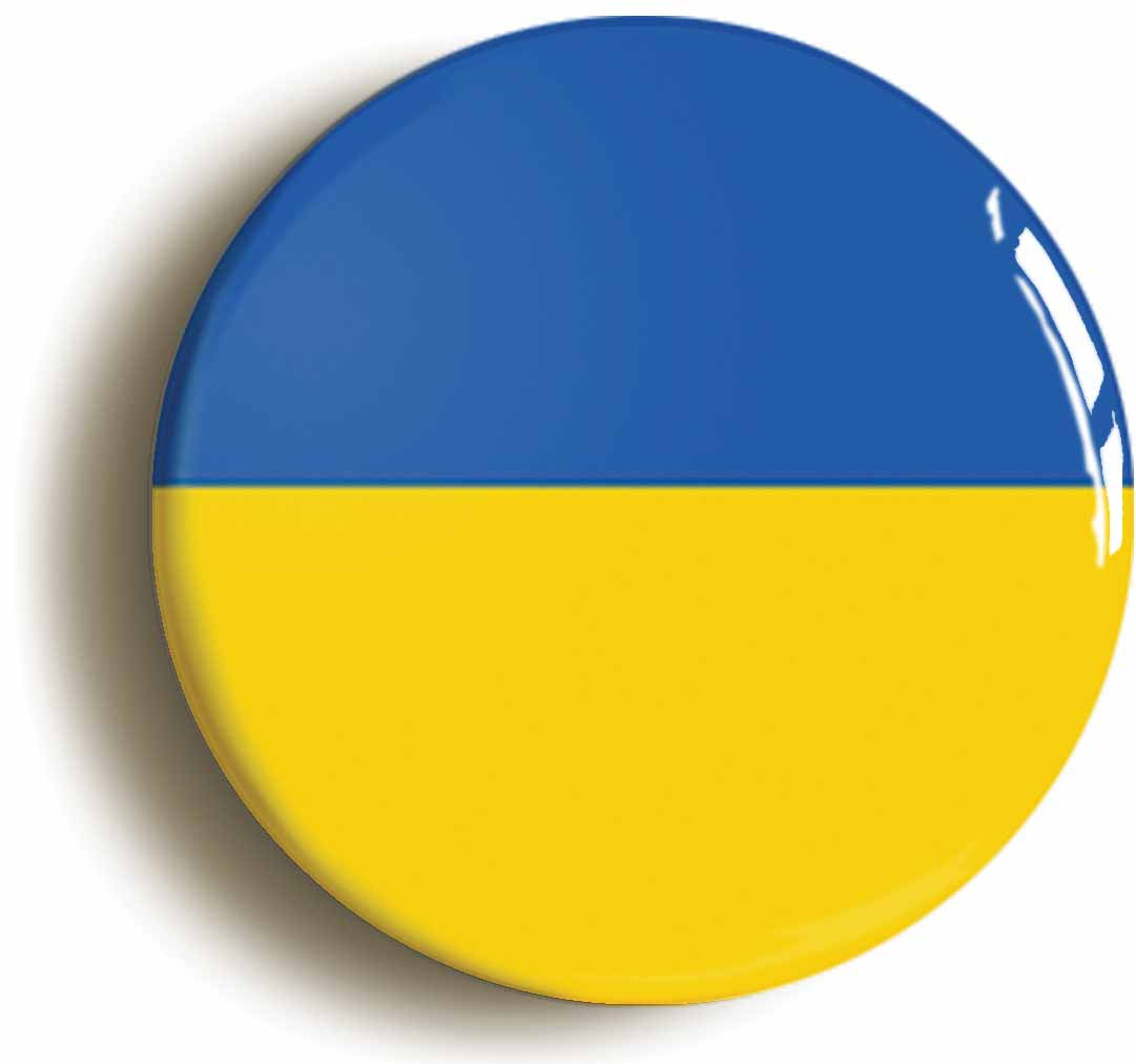 A picture of the front of the product, titled Ukraine Ukrainian National Flag Button Pin Badge