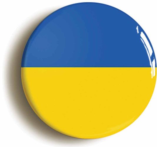 A picture of the front of the product, titled Ukraine Ukrainian National Flag Button Pin Badge