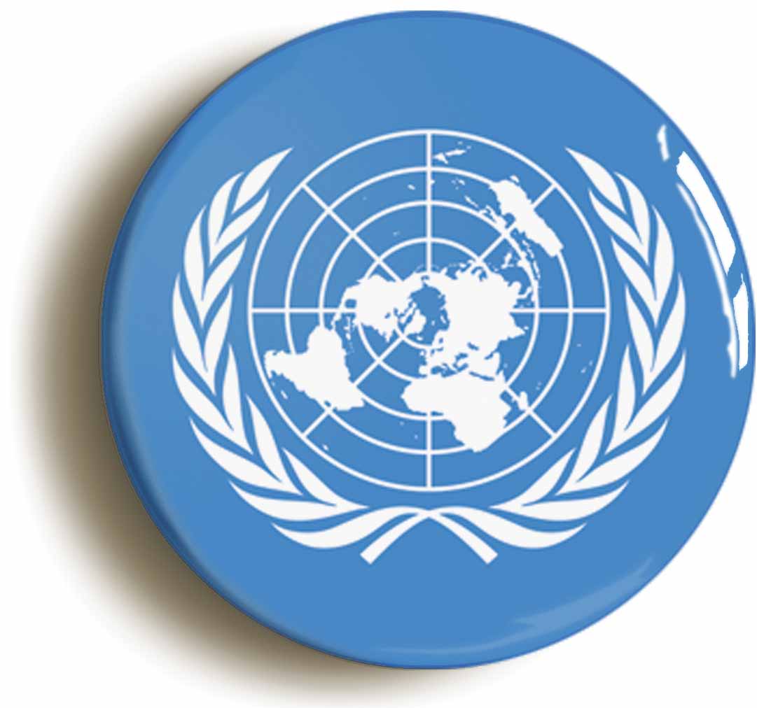 A picture of the front of the product, titled United Nations UN Emblem Flag Circular 50mm Fridge Magnet