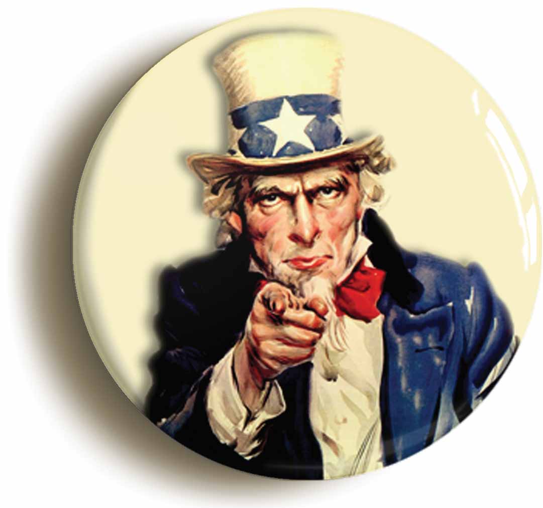 A picture of the front of the product, titled Uncle Sam WW2 Us Army Recruitment Circular 50mm Fridge Magnet