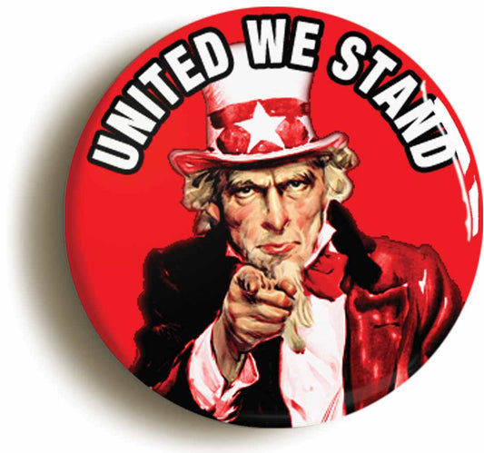 A picture of the front of the product, titled United We Stand Button Pin Badge