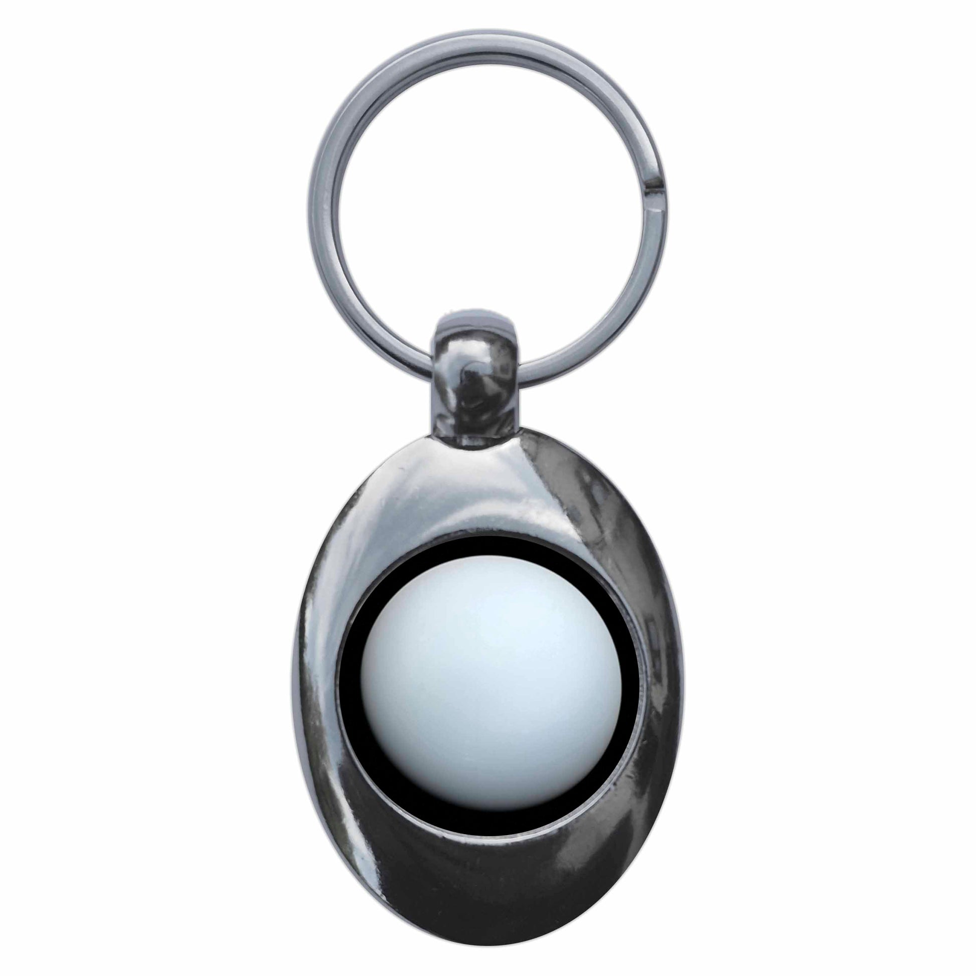 A picture of the front of the product, titled Planet Uranus Metal Keyring With Trolley Coin