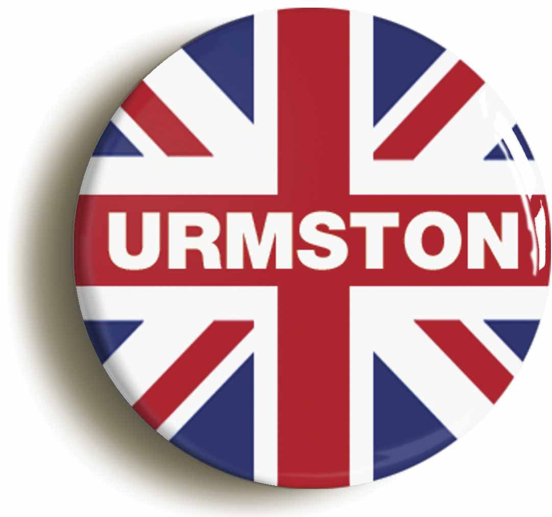 A picture of the front of the product, titled Urmston Union Jack Button Pin Badge
