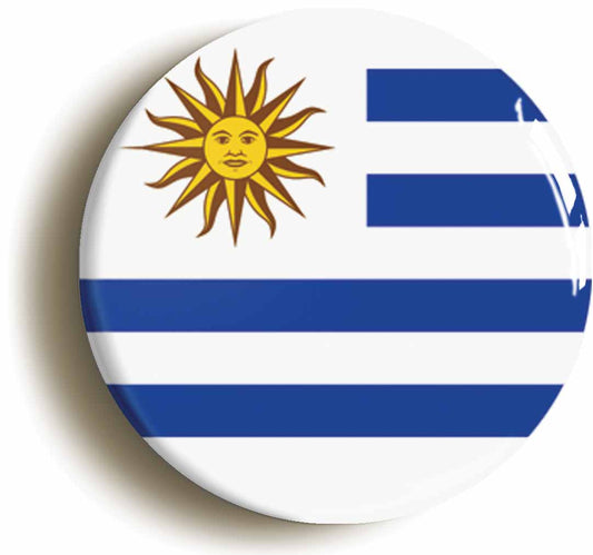 A picture of the front of the product, titled Uruguay Uruguayan National Flag Button Pin Badge