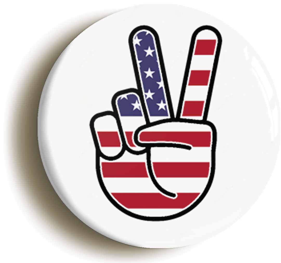 A picture of the front of the product, titled Usa United States Of American American National Flag Peace Sign V Button Pin Badge
