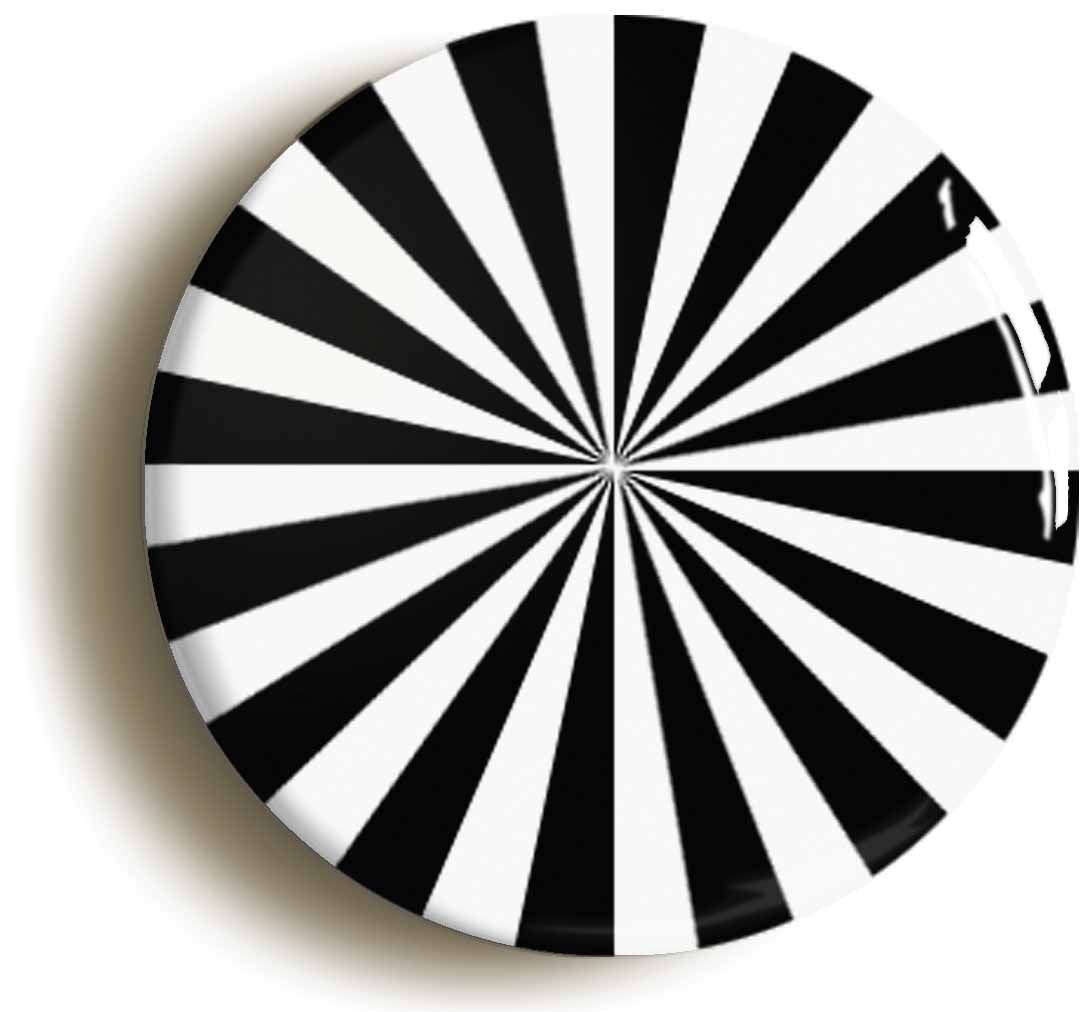 A picture of the front of the product, titled Psychedelic Monochrome Sixties Button Pin Badge