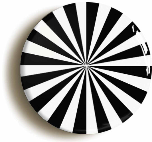 A picture of the front of the product, titled Psychedelic Monochrome Sixties Button Pin Badge