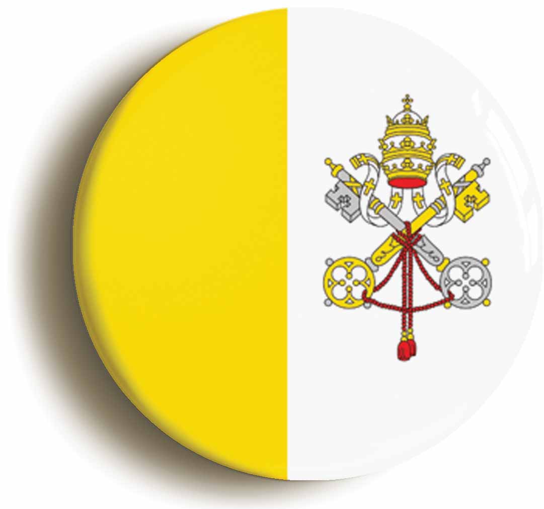 A picture of the front of the product, titled Holy See Vatican National Flag Circular 50mm Fridge Magnet