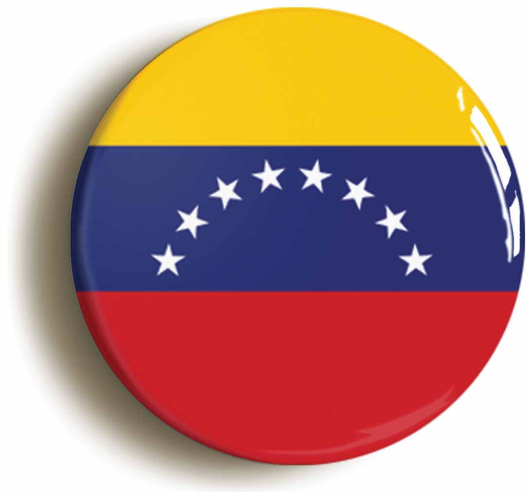 A picture of the front of the product, titled Venezuela Venezuelan National Flag Circular 50mm Fridge Magnet