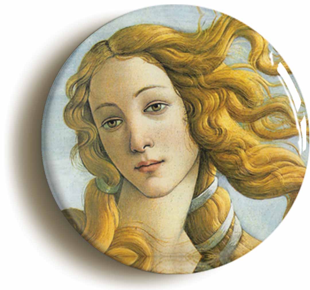A picture of the front of the product, titled Birth Of Venus Sandro Botticelli Circular 50mm Fridge Magnet