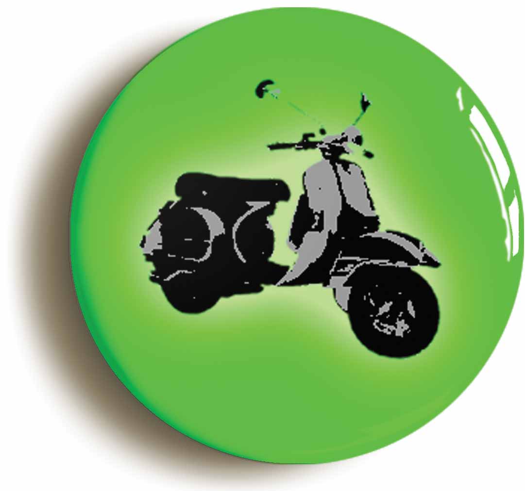 A picture of the front of the product, titled Green Mod Scooter Button Pin Badge