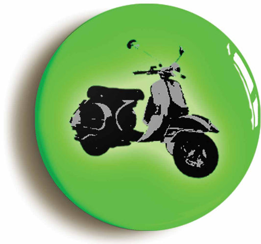 A picture of the front of the product, titled Green Mod Scooter Button Pin Badge