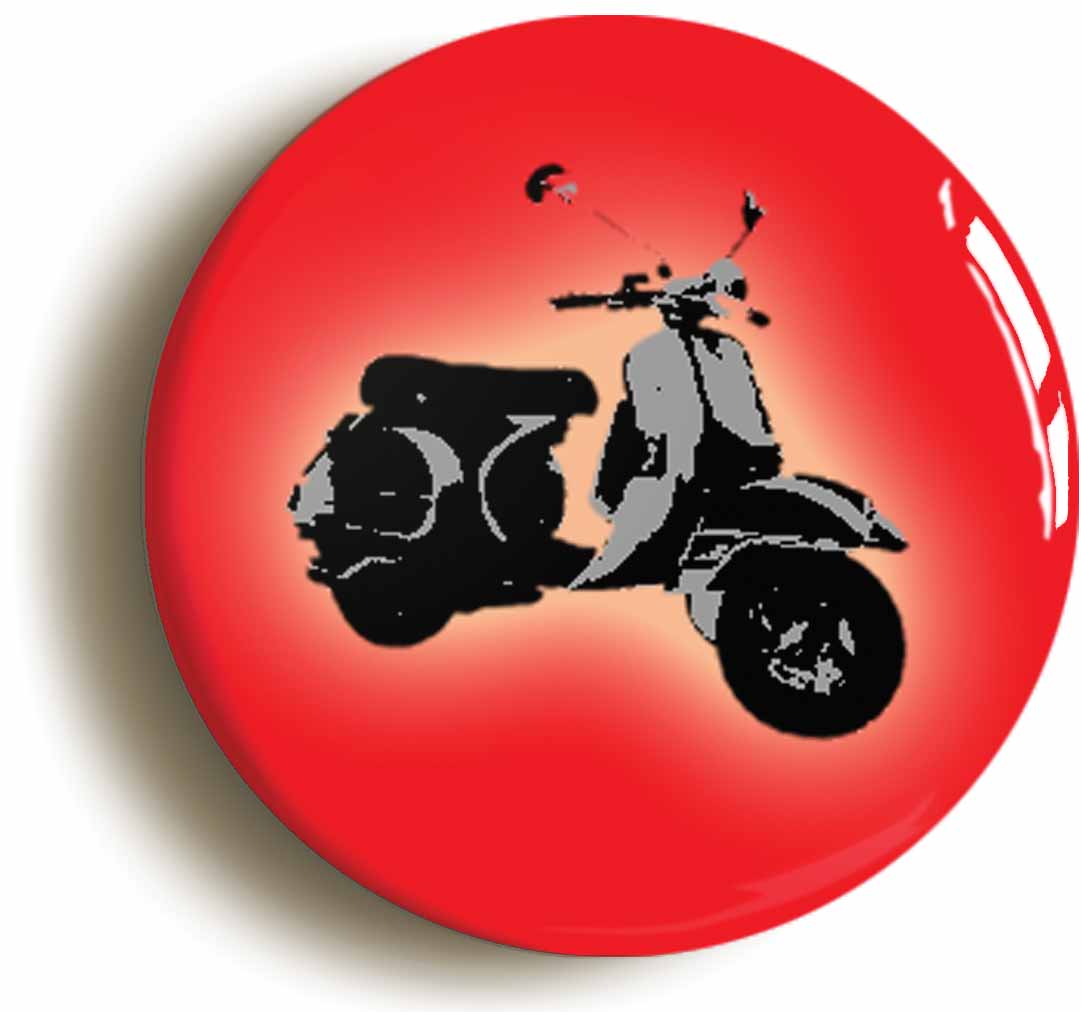 A picture of the front of the product, titled Red Mod Scooter Button Pin Badge