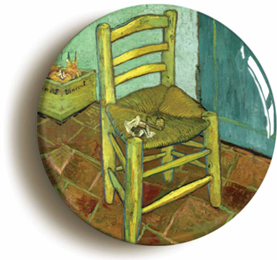 A picture of the front of the product, titled Vincent Van Gogh Chair Button Pin Badge