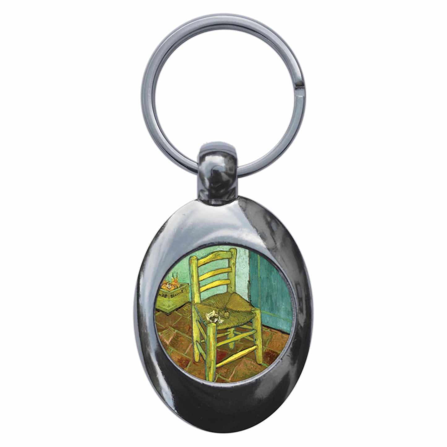 A picture of the front of the product, titled Vincent Van Gogh Chair Metal Keyring With Trolley Coin