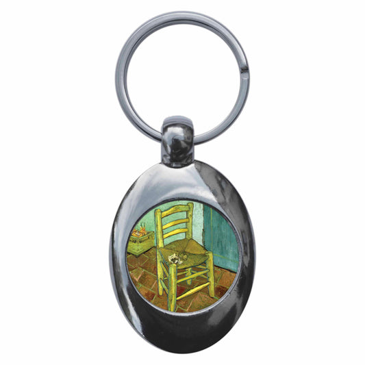 A picture of the front of the product, titled Vincent Van Gogh Chair Metal Keyring With Trolley Coin