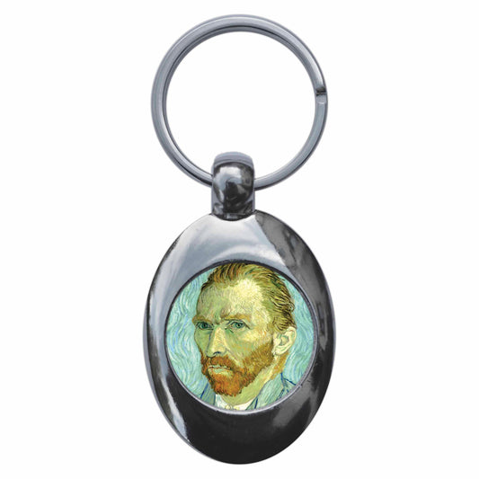 A picture of the front of the product, titled Vincent Van Gogh Self Portrait Metal Keyring With Trolley Coin
