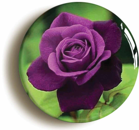 A picture of the front of the product, titled Violet Purple Rose Flower Circular 50mm Fridge Magnet
