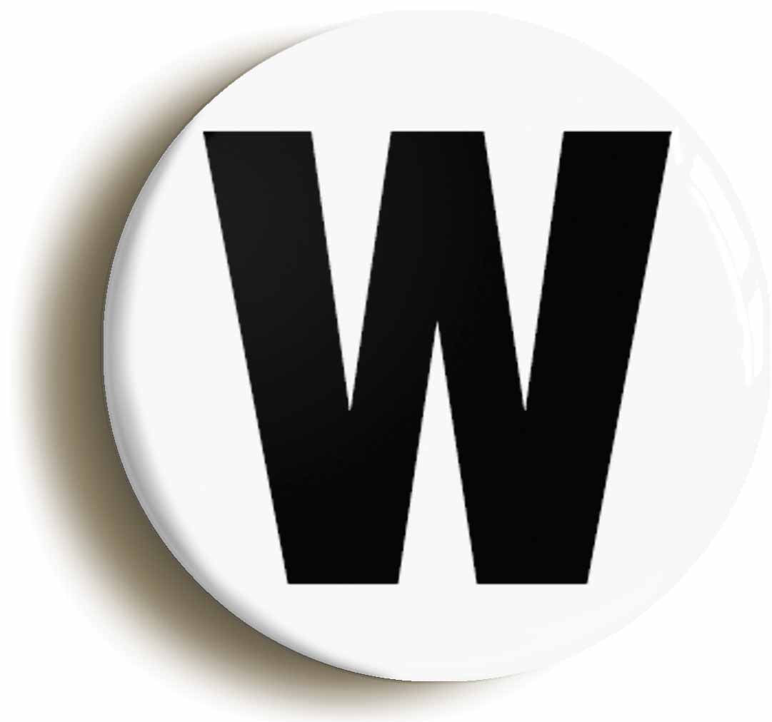 A picture of the front of the product, titled Letter W Circular 50mm Fridge Magnet