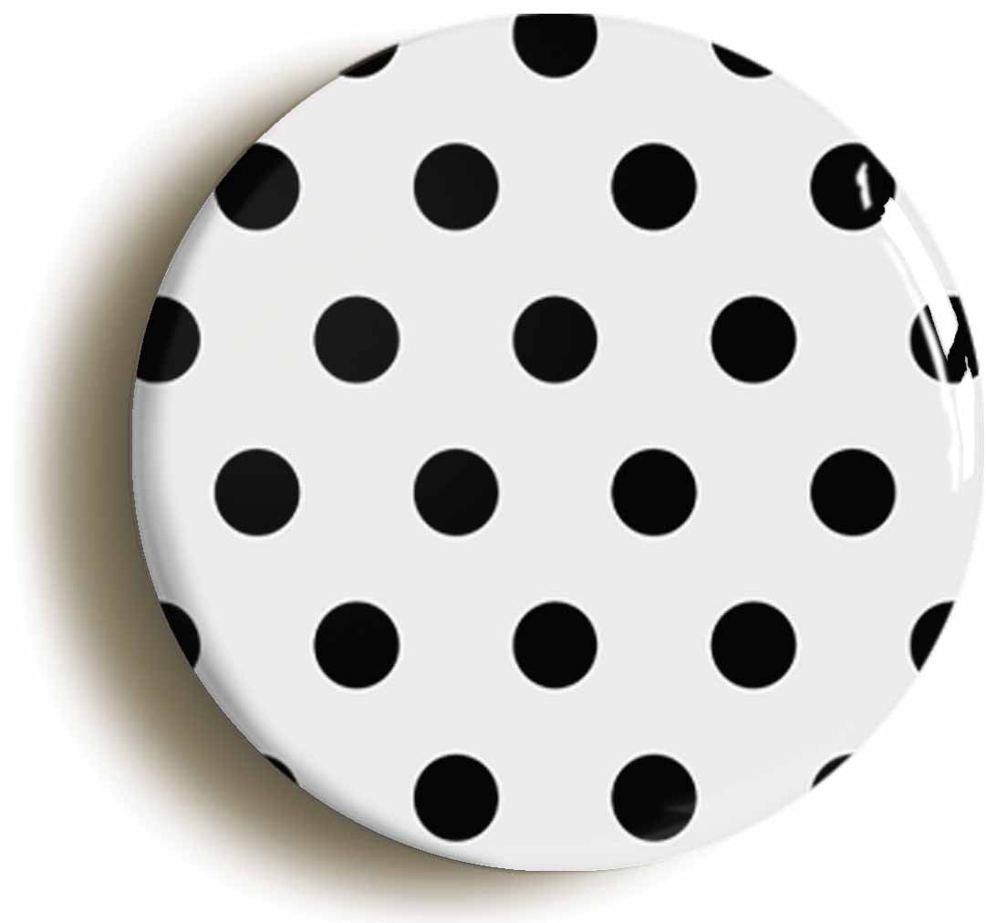 A picture of the front of the product, titled Polka Dot Pattern On White Button Pin Badge