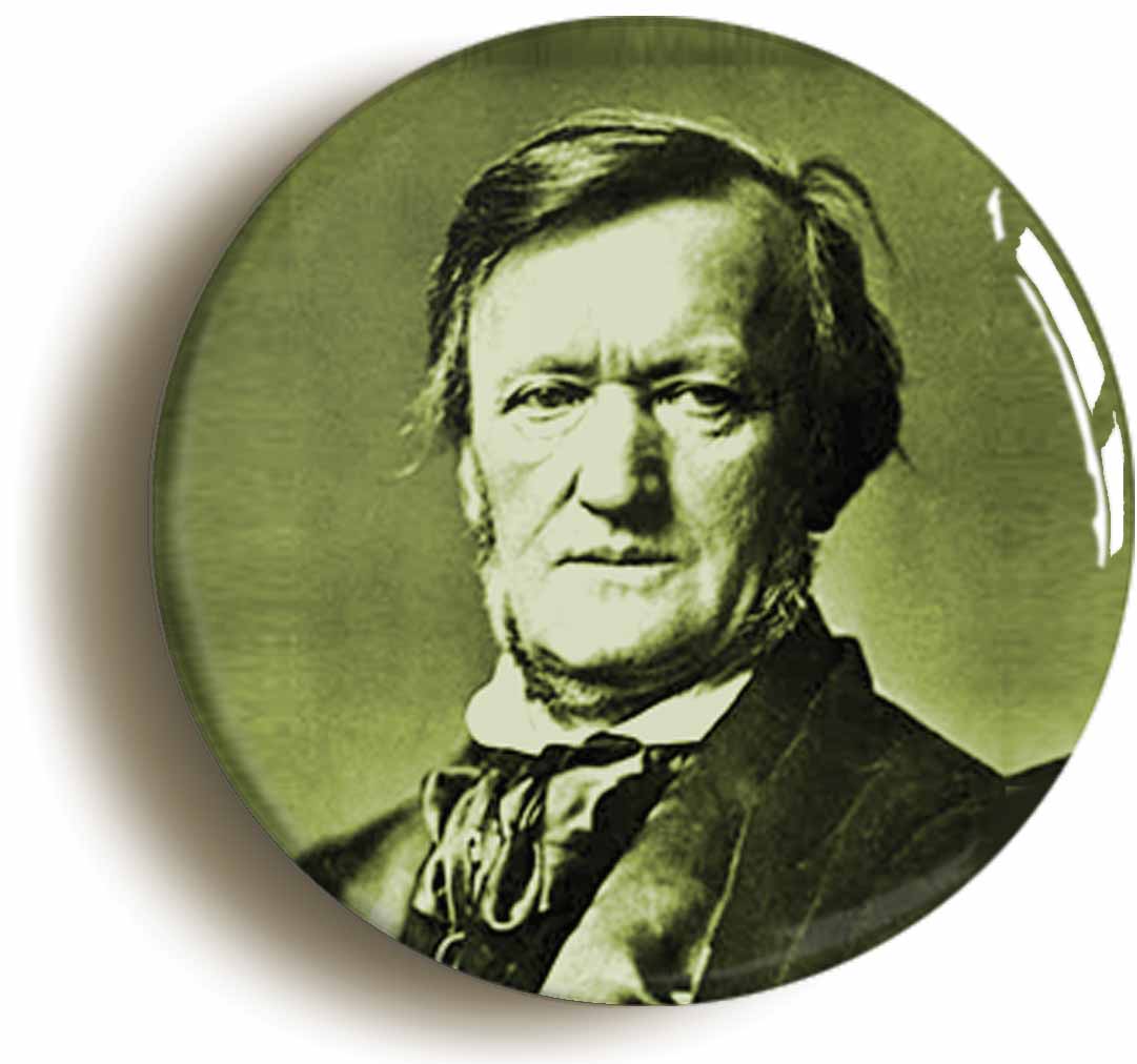 A picture of the front of the product, titled Richard Wagner Classical Music Opera Button Pin Badge