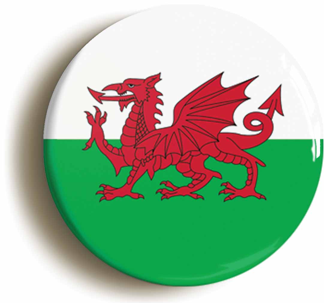 A picture of the front of the product, titled Wales Welsh Dragon Button Pin Badge
