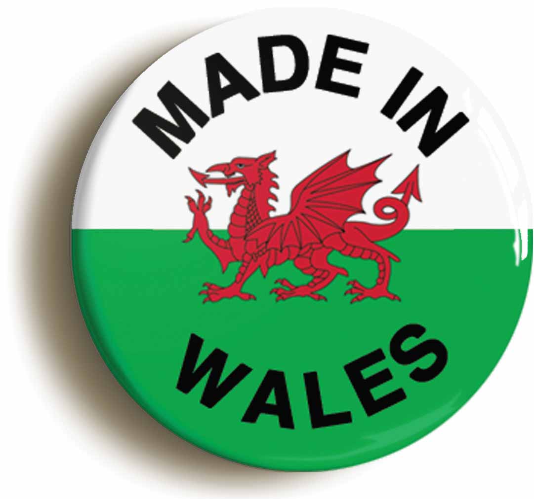 A picture of the front of the product, titled Made In Wales Welsh National Flag Button Pin Badge