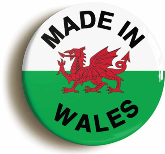 A picture of the front of the product, titled Made In Wales Welsh National Flag Button Pin Badge