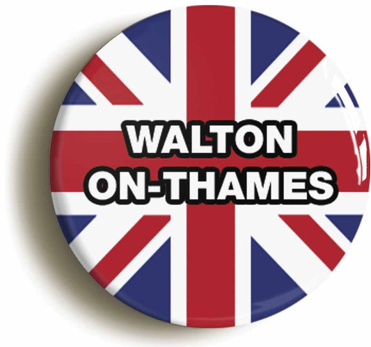 A picture of the front of the product, titled Walton-On-Thames Union Jack Circular 50mm Fridge Magnet