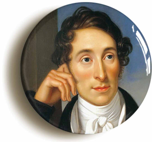 A picture of the front of the product, titled Carl Maria Von Weber Opera Classical Music Button Pin Badge