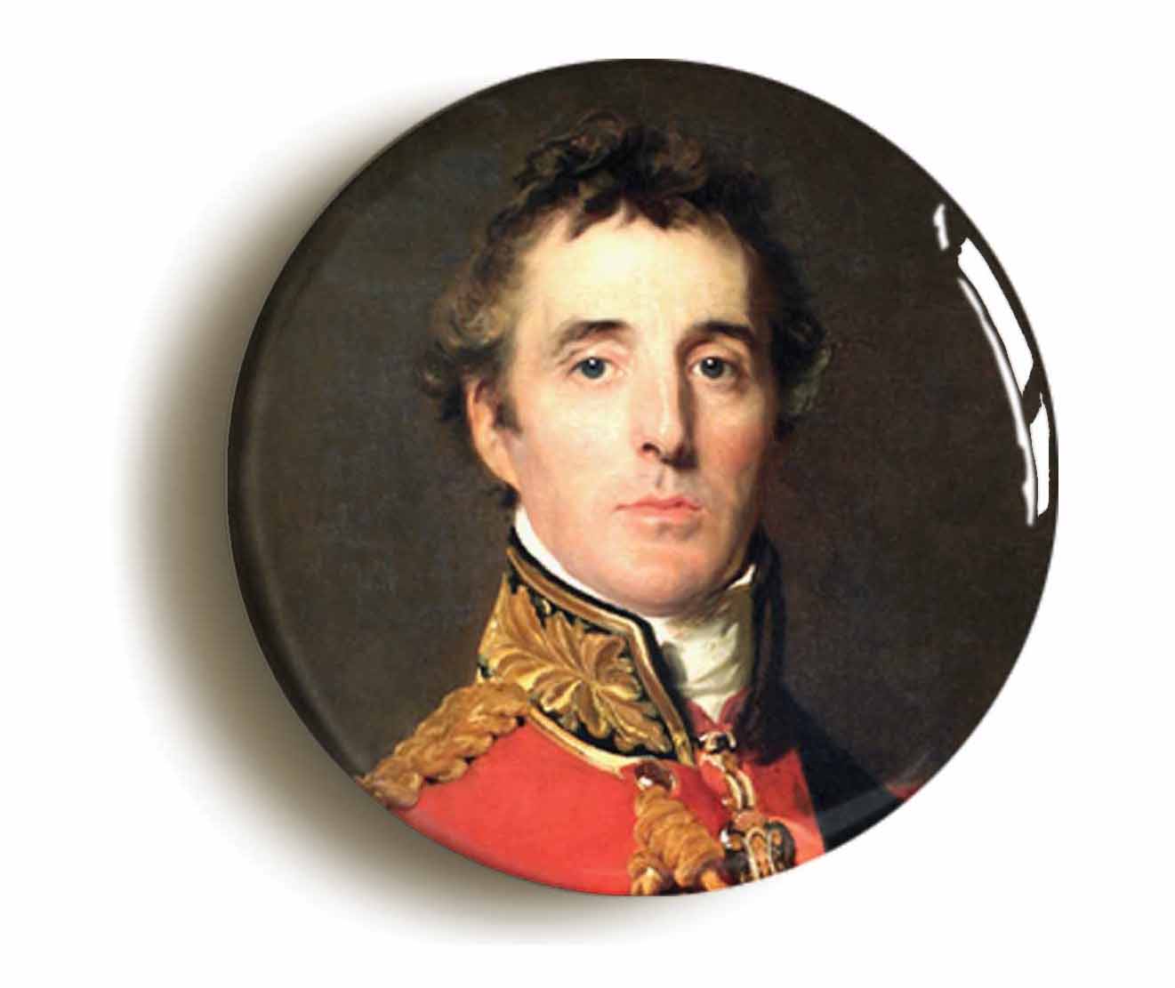 A picture of the front of the product, titled Duke Of Wellington Sir Arthur Wellesley Button Pin Badge