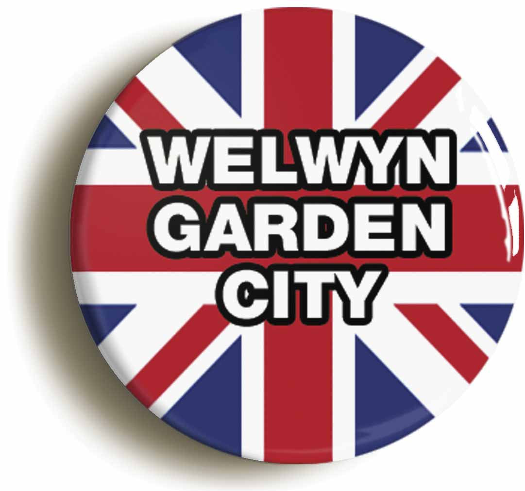 A picture of the front of the product, titled Welwyn Garden City Union Jack Circular 50mm Fridge Magnet