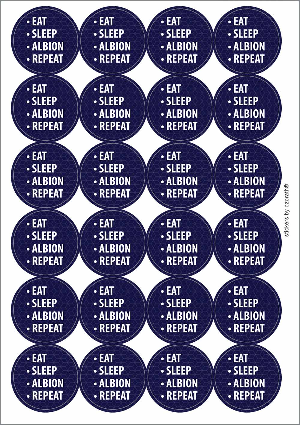 A picture of an A4 sheet of matte paper stickers