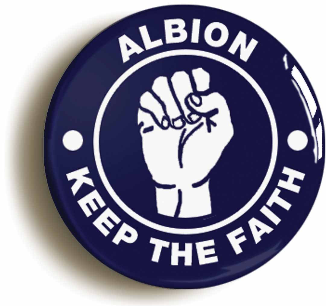 A picture of the front of the product, titled Albion Keep The Faith Northern Soul Button Pin Badge