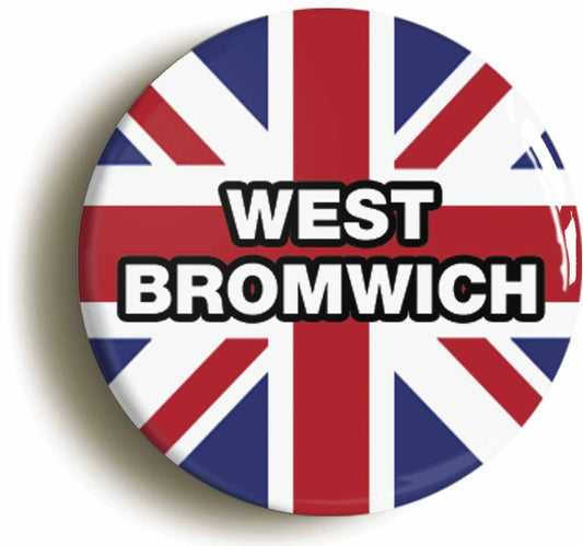 A picture of the front of the product, titled West Bromwich Union Jack Button Pin Badge