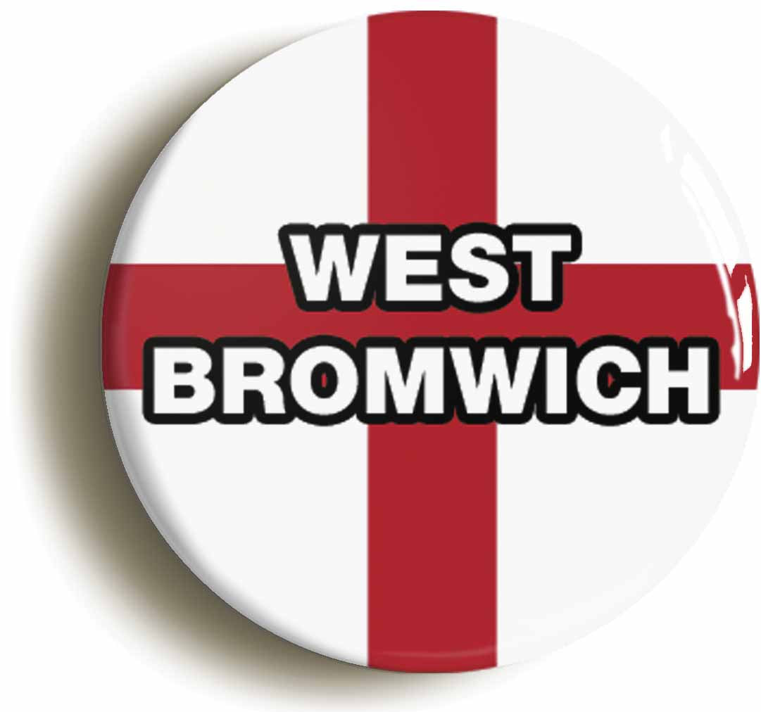 A picture of the front of the product, titled West Bromwich England Flag Button Pin Badge