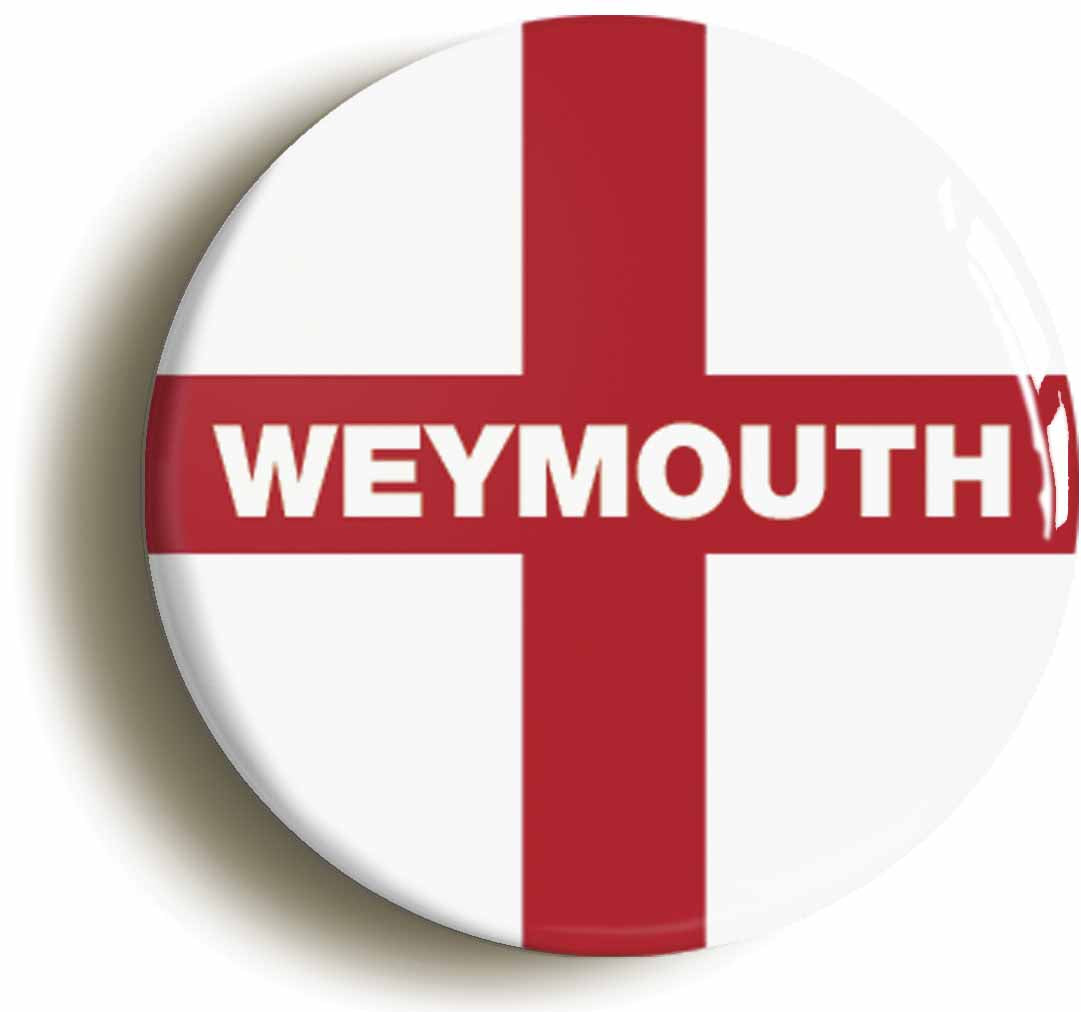 A picture of the front of the product, titled Weymouth England Flag Circular 50mm Fridge Magnet