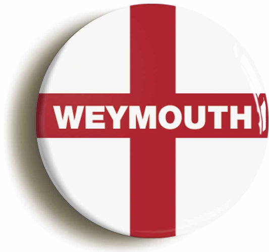 A picture of the front of the product, titled Weymouth England Flag Button Pin Badge