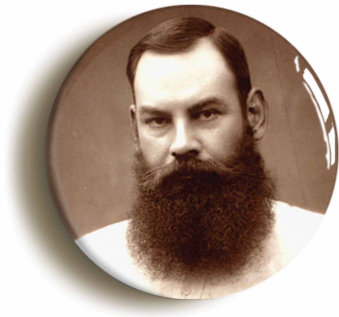 A picture of the front of the product, titled WG Grace Cricket Button Pin Badge